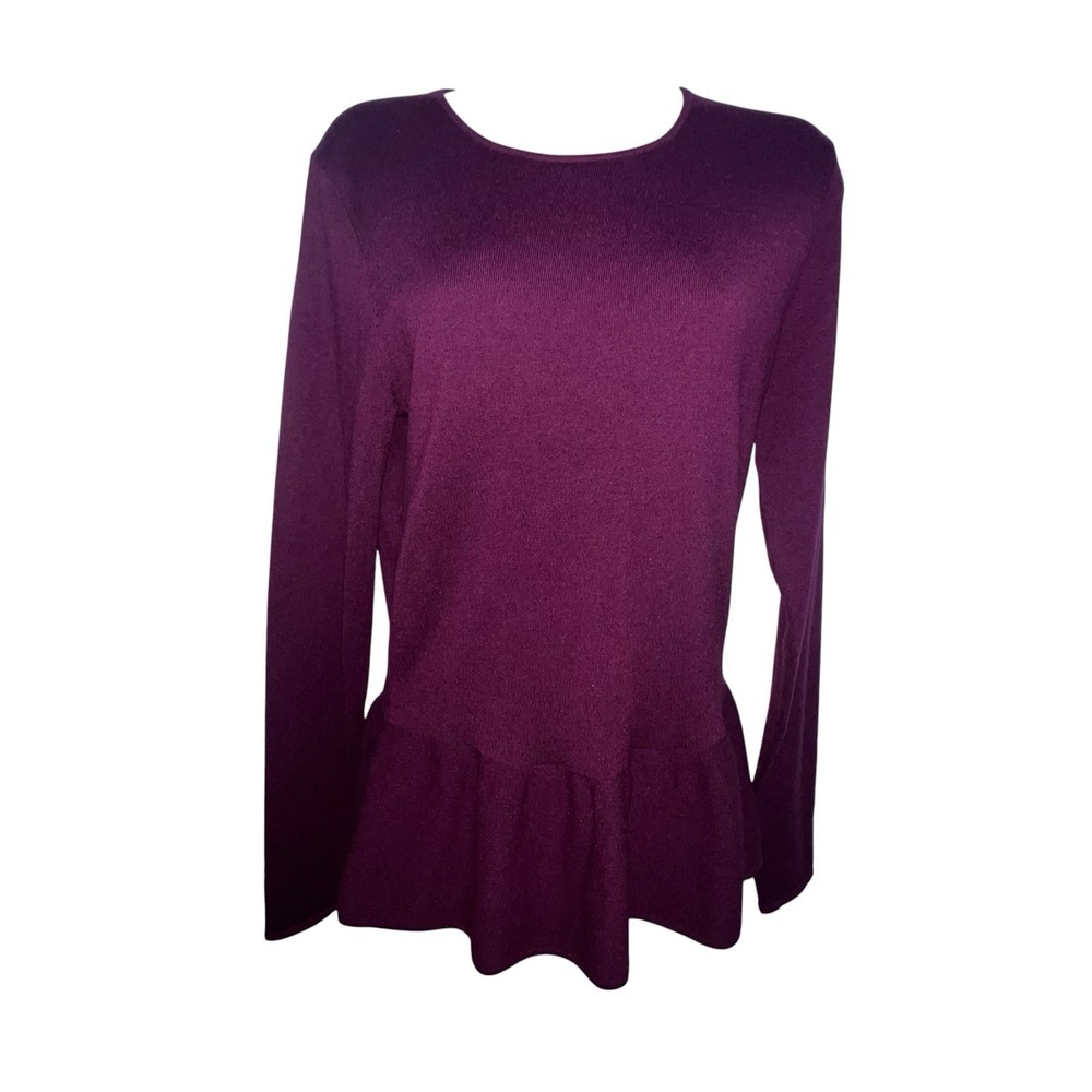 Ann Taylor Peplum Sweater Berry Purple Long Sleeve Crew Neck Wool Blend Medium